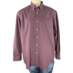 LL Bean Mens XL Maroon Window Pane Plaid Long Sleeve Button Up Collared Shirt
